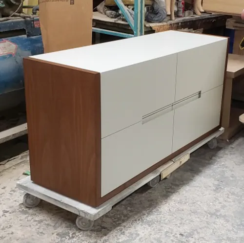 Walnut and white credenza
